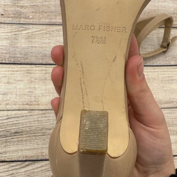Marc Fisher Beige Ankle Strap Heels with Bow - Picture 5 of 8